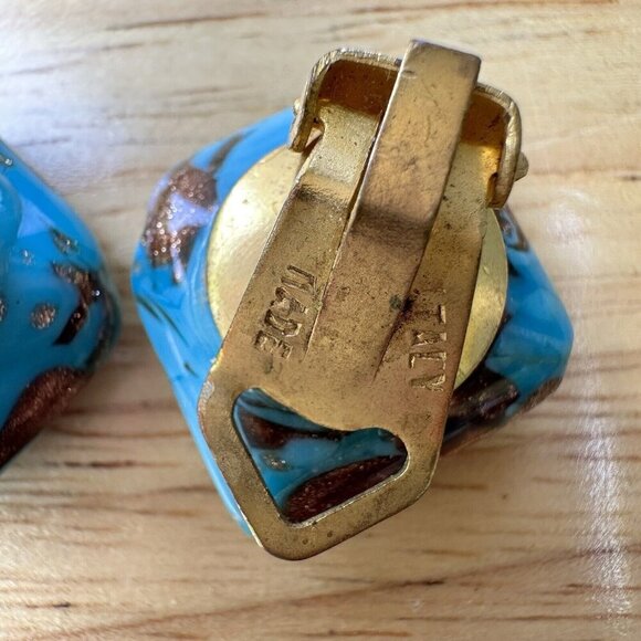 VTG‎ Venetian Turquoise Aventurine Murano Glass Bead Necklace + Earrings 18" - Picture 9 of 13